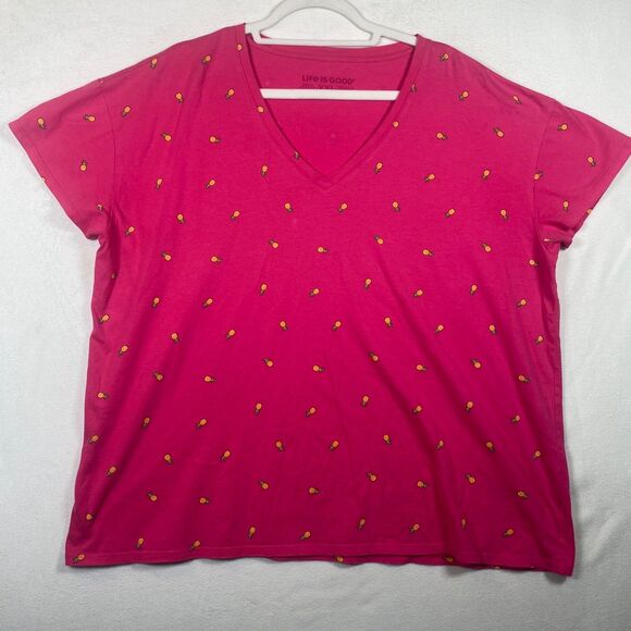 Life is Good Pink Pineapple Print Short Sleeve V-Neck T-Shirt Women’s Size XXL - Picture 1 of 8